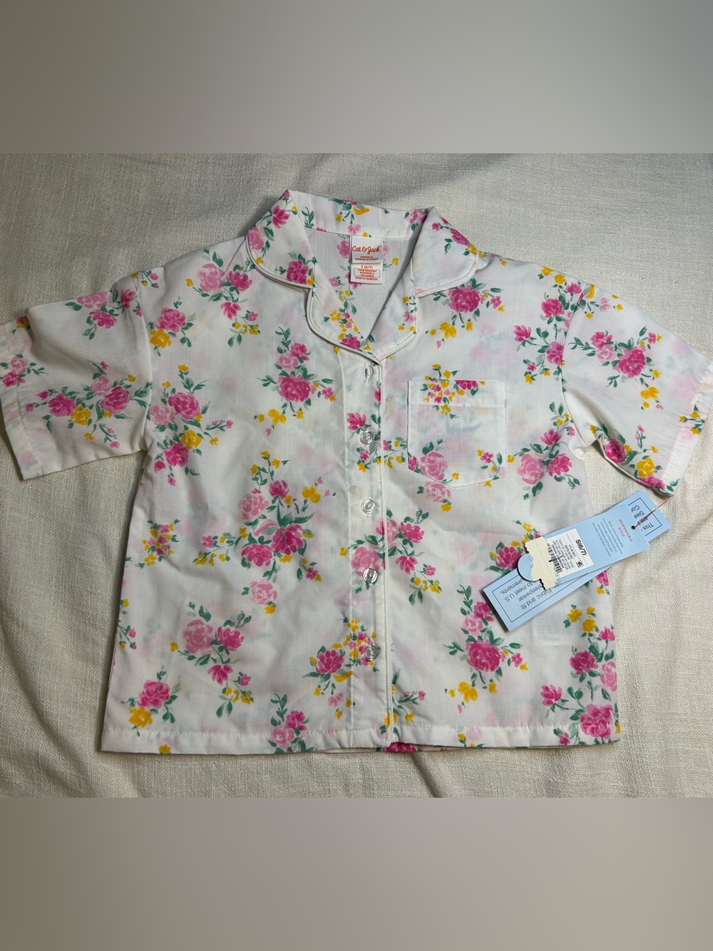 Cat & Jack White Button-Down Shirt with Pink & Yellow Floral Print